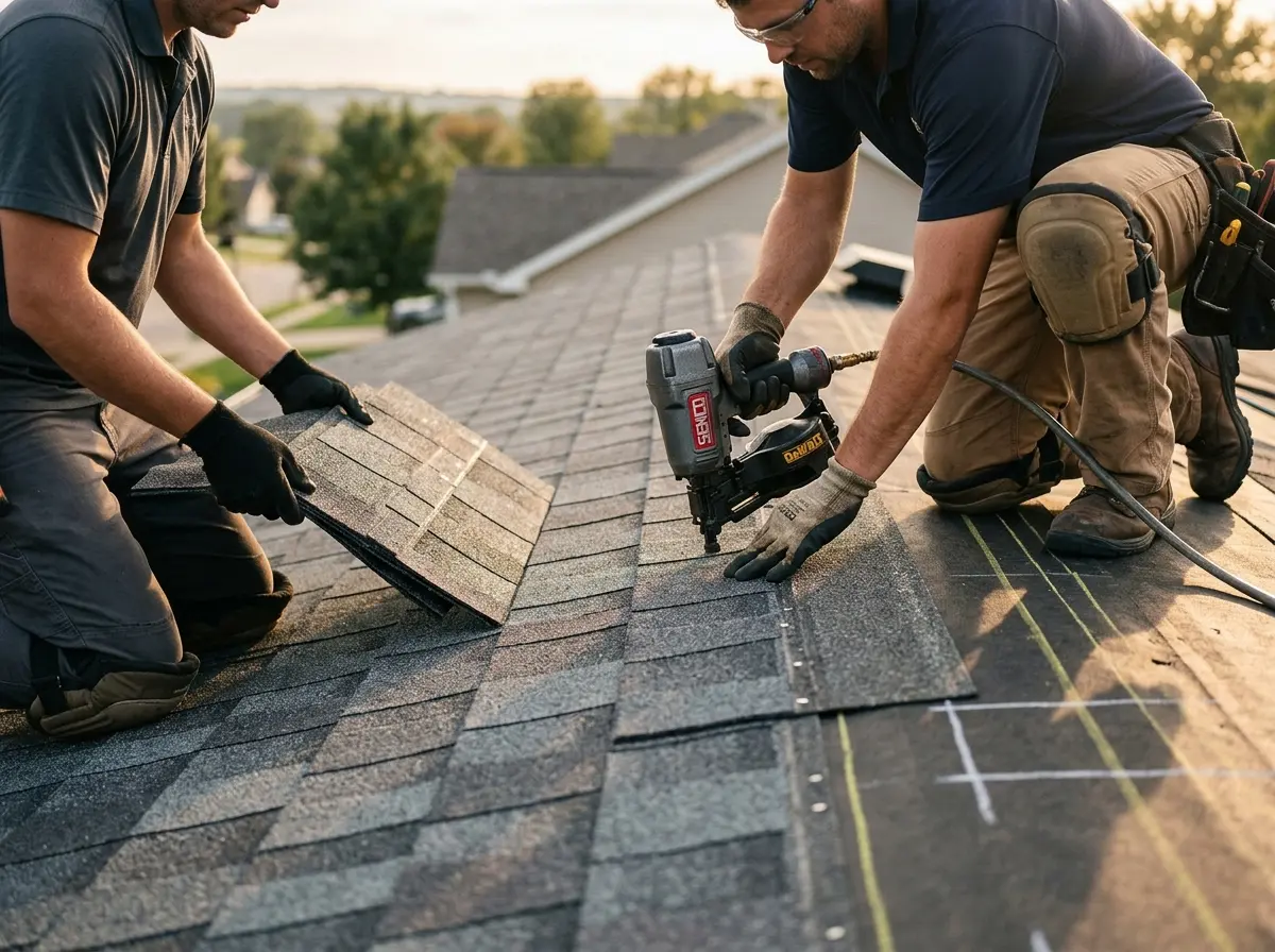 Professional roofer working on a residential roof in Hattiesburg